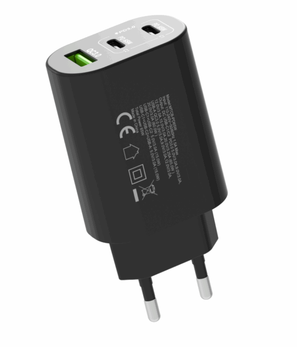 Hálózati gyorstöltő adapter 65W, Fekete - Image 3