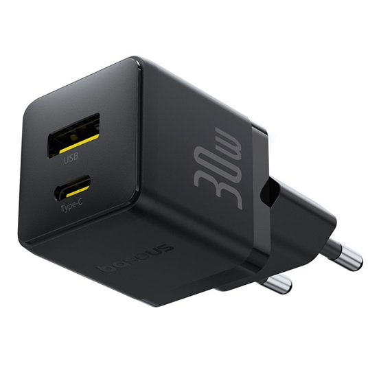 Baseus Palm hálózati gyorstöltő 30W, USB Type-C + USB Type-A, fekete - Image 2