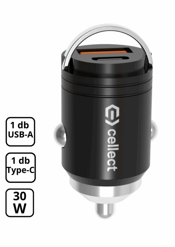 Mini autós töltő adapter gyorstöltő funkcióval 30W