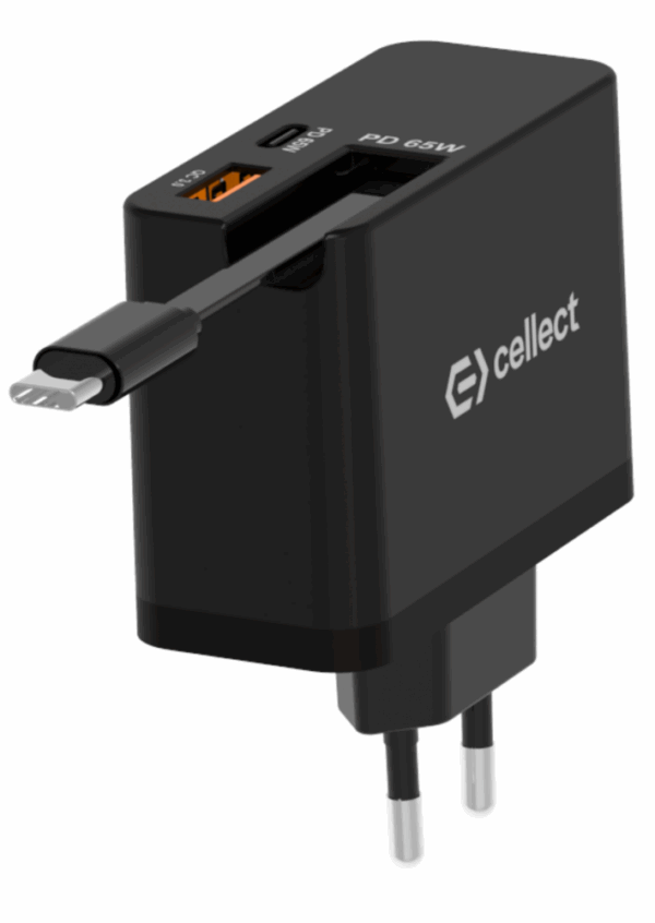 65W hálózati töltő beépített kábellel, Fekete - Image 3