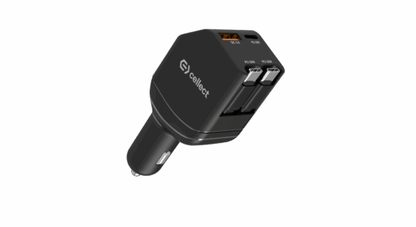 Autós töltő 2 db beépített kábellel gyorstöltéssel 90W,Fekete - Image 2