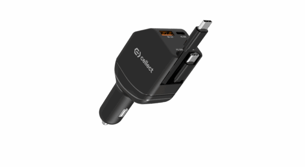 Autós töltő 2 db beépített kábellel gyorstöltéssel 90W,Fekete - Image 3