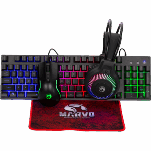MARVO Loot 40 billentyűzet+egér+egérpad+fejhallgató combo - Fekete - UK /Membrán/
