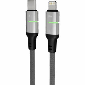 AVAX CB637 STEELY LED 27W USB-C – Lightning gyorstöltő kábel, fonott, fekete - 3m