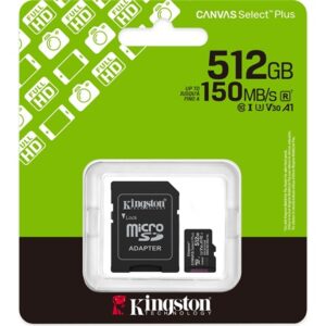 Kingston 512GB Canvas Select Plus UHS-1 U3 V30 A1 microSDXC memóriakártya