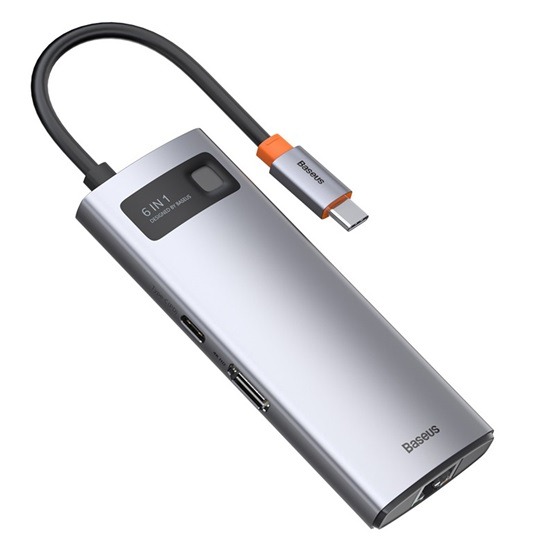 Baseus Metal Gleam 6-in-1 USB Type-C HUB dokkoló állomás, szürke - Image 3