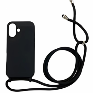 iPhone 16  TPU+PC Fekete tok,Fekete zsinórral