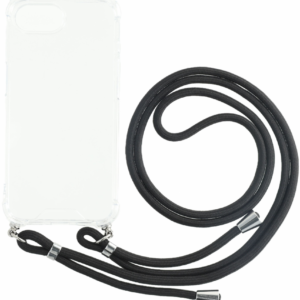 Iphone 16e  TPU+PC átlátszó tok,Fekete zsinórral