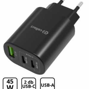 Hálózati gyorstöltő adapter 45W, Fekete