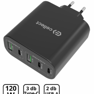 Hálózati gyorstöltő adapter 120W, Fekete