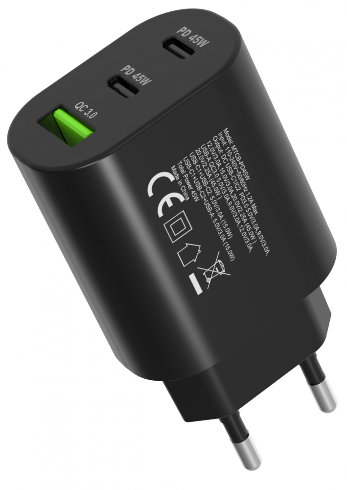 Hálózati gyorstöltő adapter 45W, Fekete - Image 3