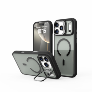 iPhone 17 Pro mágneses kamera kitámasztós tok, Fekete