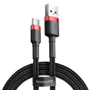 Baseus Cafule USB Type-A – USB Type-C, 18W gyorstöltő adatkábel, 0.5m, fekete/piros