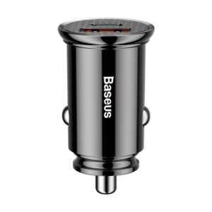 Baseus Circular Plastic autós gyorstöltő 30W, USB Type-A + USB Type-C, fekete