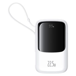 Baseus Qpow Pro+ gyorstöltő powerbank 10000 mAh, 22.5W, beépített USB Type-C kábel, fehér