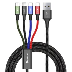 Baseus Rapid 4-in-1 USB Type-C – iPhone+2×USB Type-C+Micro USB, 3.5A gyorstöltő adatkábel, 1.2m, fekete
