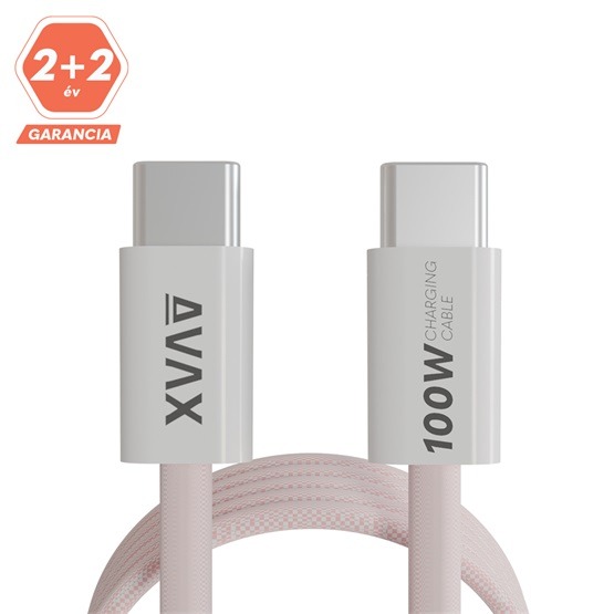 AVAX CB610P MAGNETY 100W USB C mágneses gyorstöltő kábel, fonott, rózsaszín - 1m