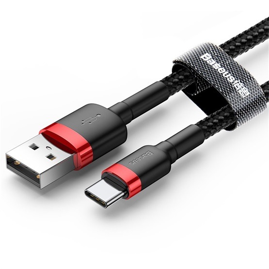 Baseus Cafule USB Type-A – USB Type-C, 10W gyorstöltő adatkábel, 2m, fekete/piros - Image 2