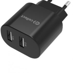 Hálózati töltő adapter 2 USB csatlakozóval 10W, Fekete