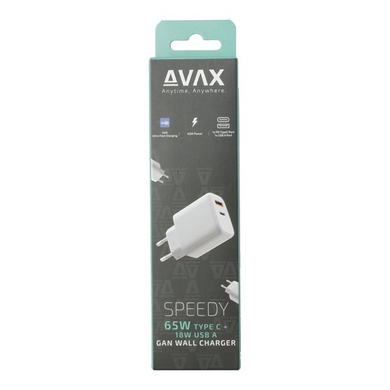 AVAX CH360 SPEEDY 65W GaN hálózati töltő USB A (QC)+Type C (PD3.0), fehér - Image 3