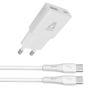 AVAX CH6413 30W GaN gyorstöltő és 60W USB-C szilikon kábel szett, fehér