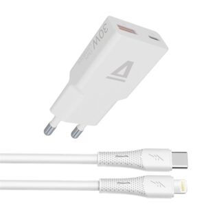 AVAX CH6414 GaN töltő és USBC-Lightning szilikon kábel szett, fehér