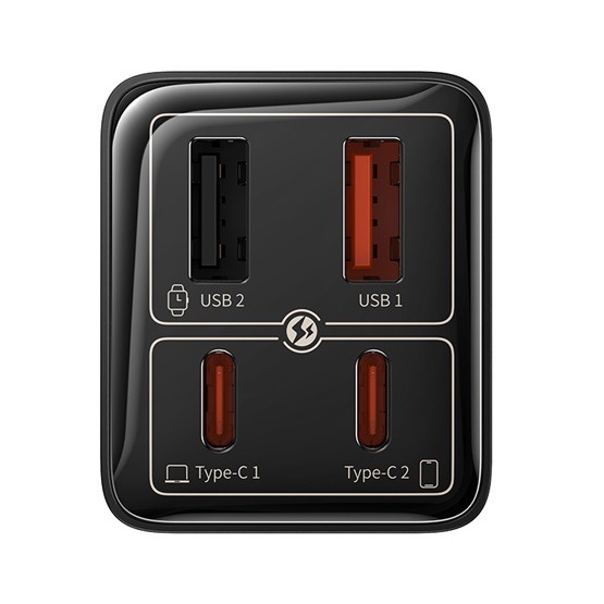 Baseus GaN6 Pro hálózati gyorstöltő 65W, 2×USB Type-C + 2×USB Type-A, fekete + 100W USB Type-C, 1m kábel - Image 3