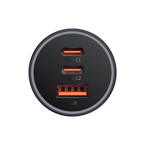 Baseus Golden Contactor Pro GaN autós gyorstöltő 65W, USB Type-A + 2×USB Type-C ,szürke - Image 2