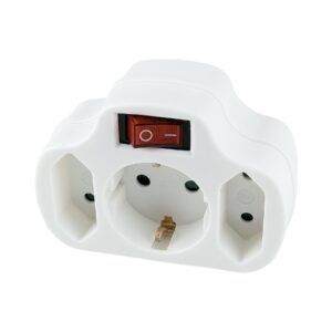 Home NVK 3/WH hálózati elosztó, kapcsolós 3 aljzat ( 1 földelt + 2 euró ), 250 V ~/ 50 Hz / 16 A / 3500 W