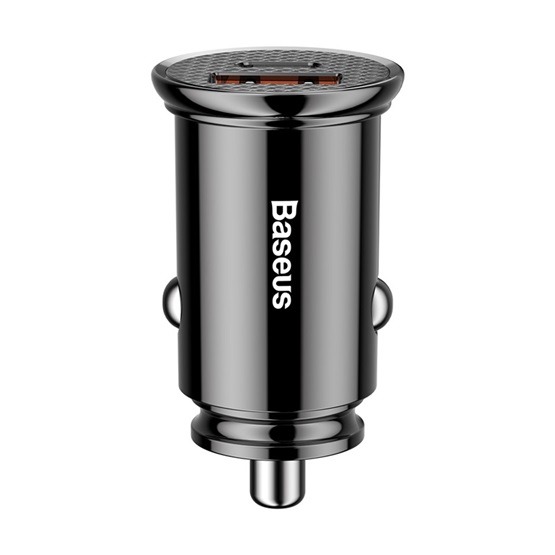 Baseus Circular Plastic autós gyorstöltő 30W, USB Type-A + USB Type-C, fekete