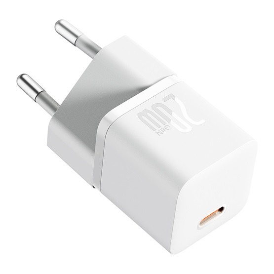Baseus GaN5 Mini hálózati gyorstöltő 20W, USB Type-C, fehér + 100W USB Type-C, 1m kábel - Image 2