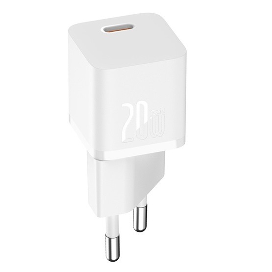 Baseus GaN5 Mini hálózati gyorstöltő 20W, USB Type-C, fehér + 100W USB Type-C, 1m kábel - Image 3