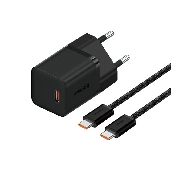 Baseus GaN5 Mini hálózati gyorstöltő 30W, USB Type-C, fekete + 100W USB Type-C, 1m kábel - Image 2