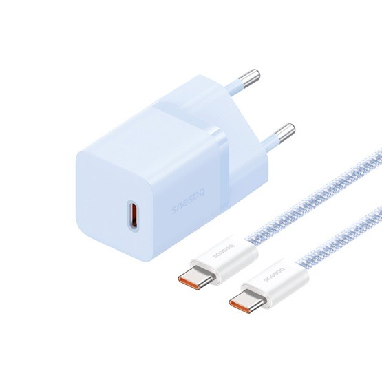 Baseus GaN5 Mini hálózati gyorstöltő 30W, USB Type-C, kék + 100W USB Type-C, 1m kábel - Image 2