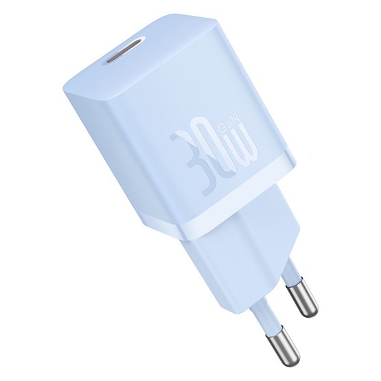 Baseus GaN5 Mini hálózati gyorstöltő 30W, USB Type-C, kék + 100W USB Type-C, 1m kábel - Image 3