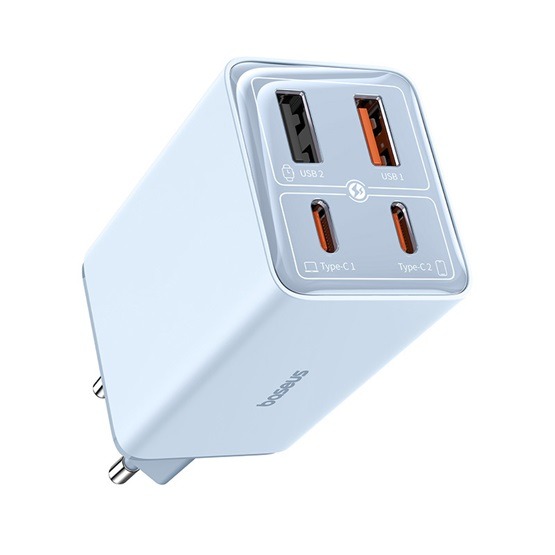 Baseus GaN6 Pro hálózati gyorstöltő 65W, 2×USB Type-C + 2×USB Type-A, kék + 100W USB Type-C, 1m kábel - Image 2