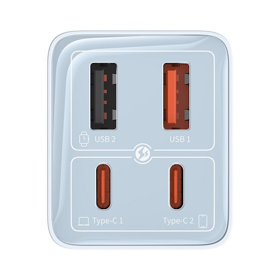 Baseus GaN6 Pro hálózati gyorstöltő 65W, 2×USB Type-C + 2×USB Type-A, kék + 100W USB Type-C, 1m kábel - Image 3
