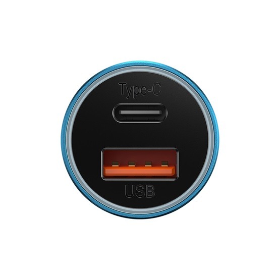 Baseus Golden Contactor Max autós gyorstöltő 60W, USB Type-A + USB Type-C, kék - Image 2