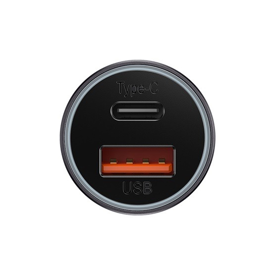 Baseus Golden Contactor Max autós gyorstöltő 60W, USB Type-A + USB Type-C, szürke - Image 2