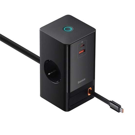 Baseus PowerCombo töltőállomás 65W, 2×CEE 7/3 +1×USB Type-A + 1×USB Type-C + USB Type-C kábel, fekete - Image 2