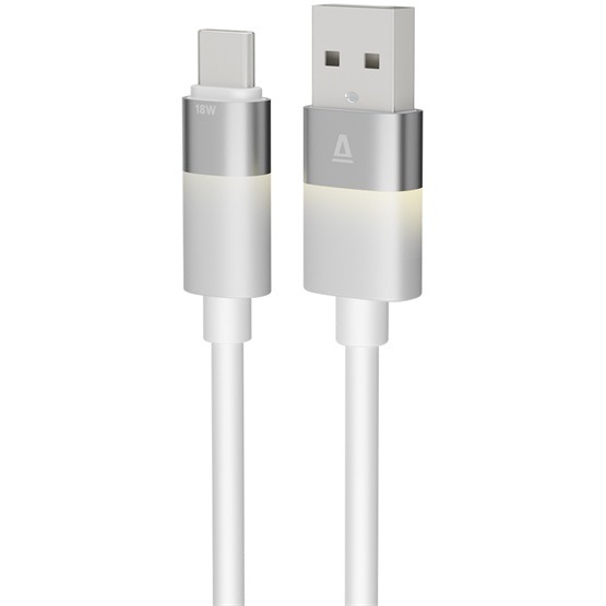 AVAX CB313 GLOWY 18W USB-A - USB-C gyorstöltő kábel, fehér - 2m