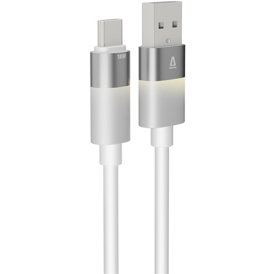 AVAX CB313 GLOWY 18W USB-A - USB-C gyorstöltő kábel, fehér - 2m - Image 2