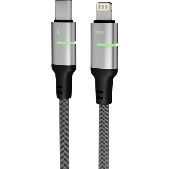 AVAX CB635 STEELY LED 27W USB-C – Lightning gyorstöltő kábel, fonott, fekete - 1m