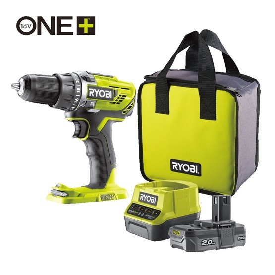 Ryobi 18V One Plus™ nagyteljesítményű fúrócsavarozó, 1x kétvégű bit,   1 x 2,0 Ah akku, RC18-120 töltő - R18DD3-120S