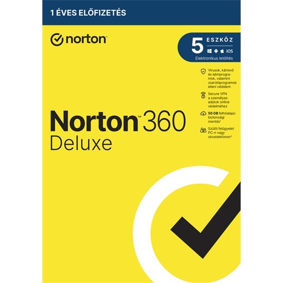 Norton 360 Deluxe - 21417483 - 50GB HU 1 felhasználó, 5 eszköz/1 év, elektronikus licenc