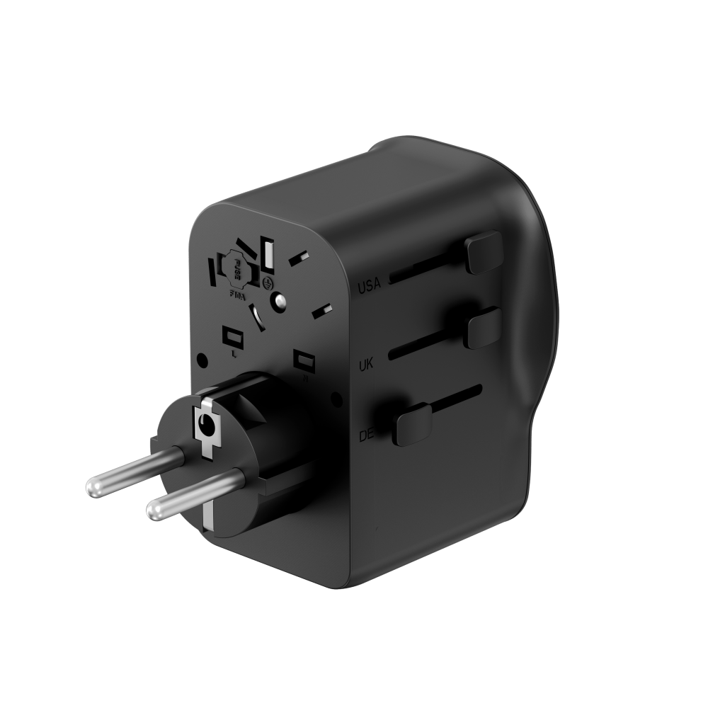 Utazó adapter 65W, 2 USB-C, 1 USB-A UK/CN/EU standard, Fekete - Image 2