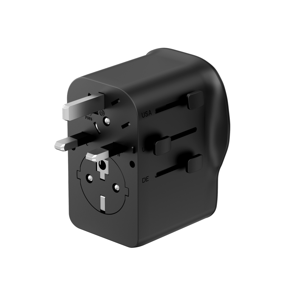 Utazó adapter 65W, 2 USB-C, 1 USB-A UK/CN/EU standard, Fekete - Image 3