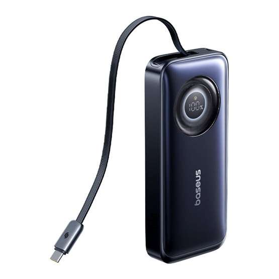 Baseus EnerCore CR11 gyorstöltő powerbank 20000mAh, 67W, beépített USB Type-C automata behúzós kábel, fekete - Image 3