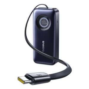 Baseus EnerCore CR11 gyorstöltő powerbank 20000mAh, 67W, beépített USB Type-C automata behúzós kábel, fekete