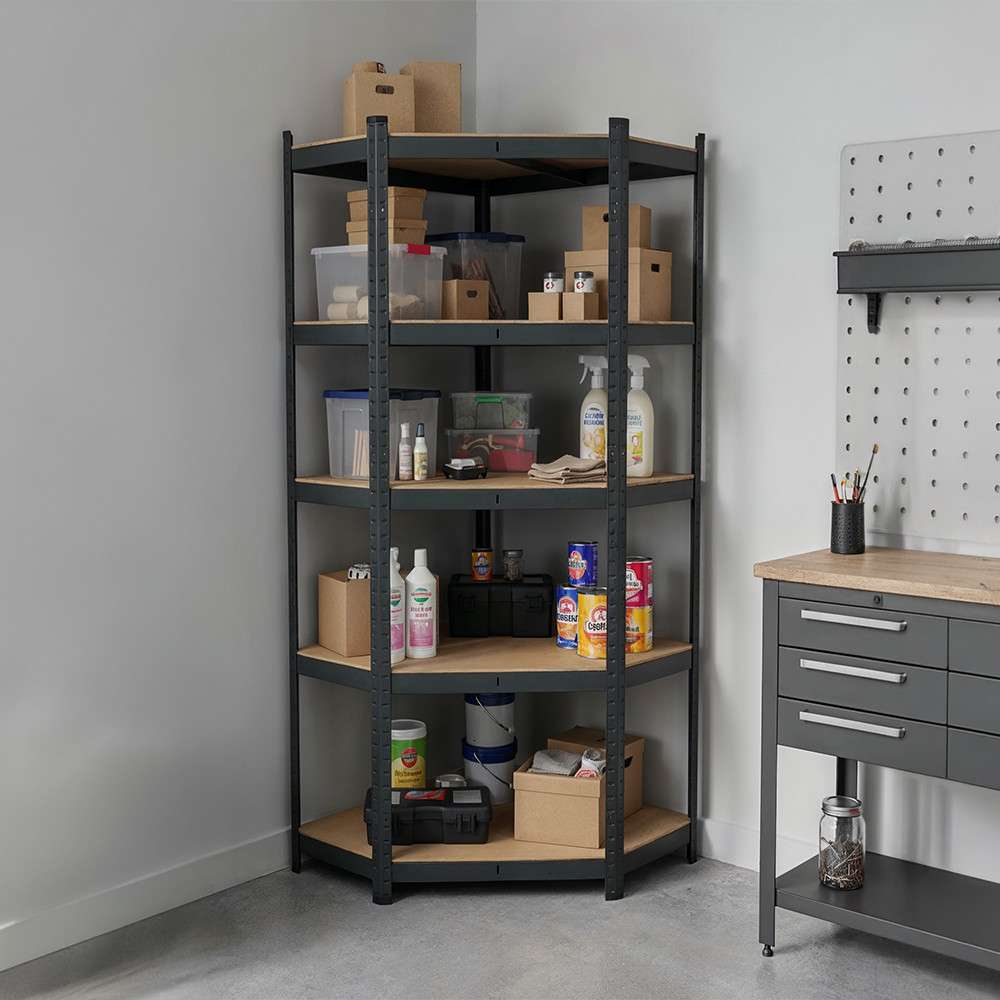 Nagy teherbírású sarokpolc 180x70x40-40 cm 175 kg fekete - Image 2